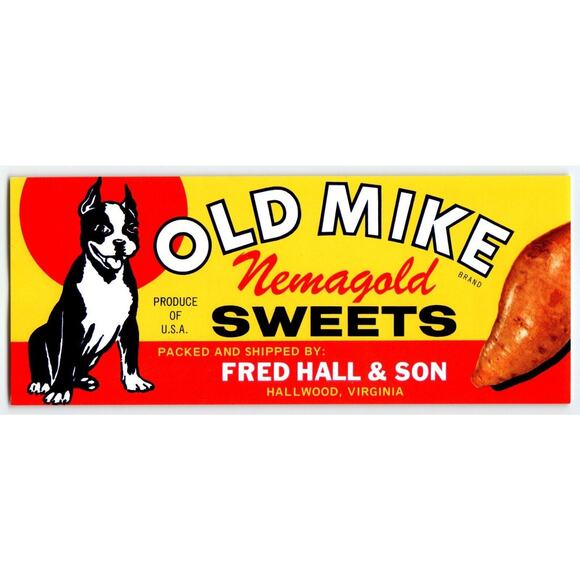 Old Mike Yams Sweet Potatoes Boston Terrier Dog Vegetable Label Vintage 1950's - Picture 1 of 2